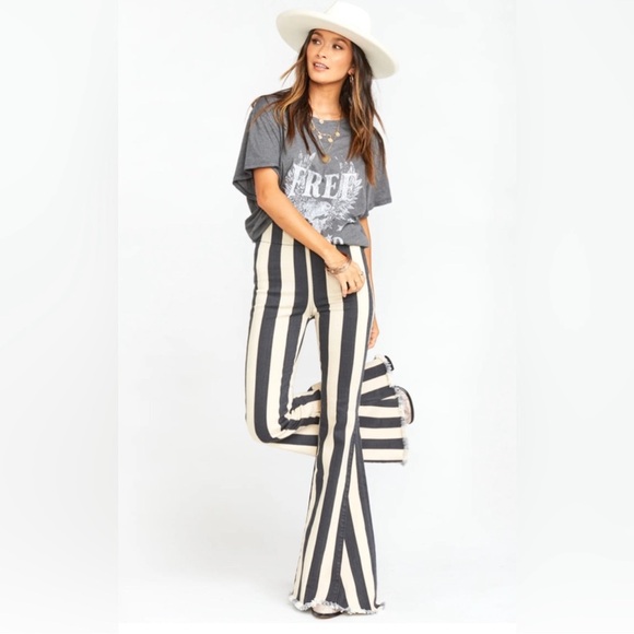 Show Me Your MuMu Pants - ISO Show Me Your MuMu Black and White Striped Flare Bell Jeans Pants